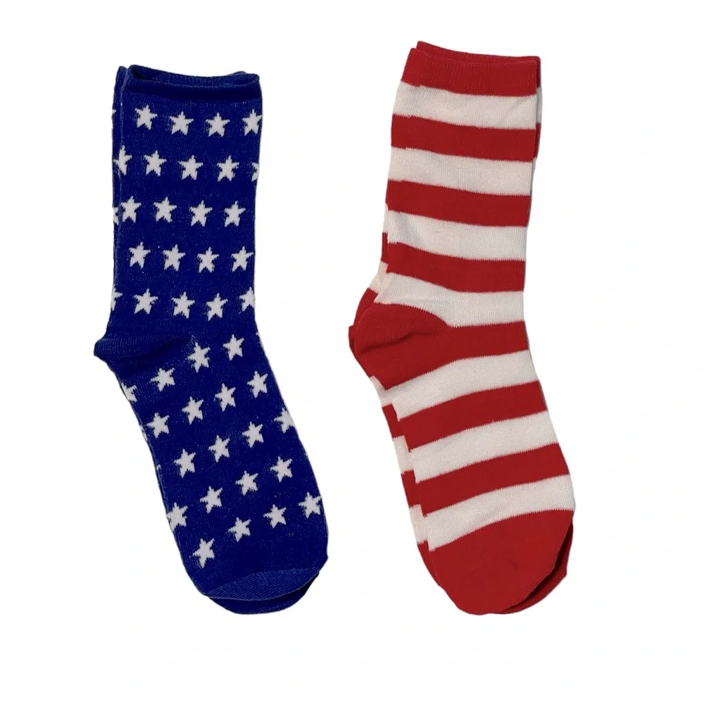 Girls Crew Socks Stars and Stripes Patriotic Themed Three Pair Bundle